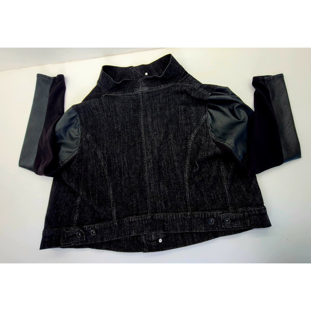 DKNY Denim Jacket Black Jeans Faux Leather Women's XL - Picture 10 of 10